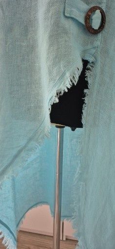 Lniana tunika błękitna asymetryczna regulowany rękaw