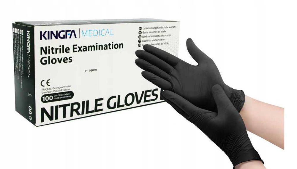 Mocne rękawiczki nitrylowe czarne KINGFA 100 SZT