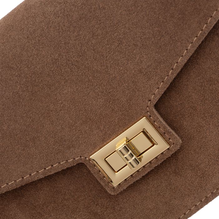 VERA PELLE torebka zamszowa listonoszka z klapą i paskiem V688 taupe