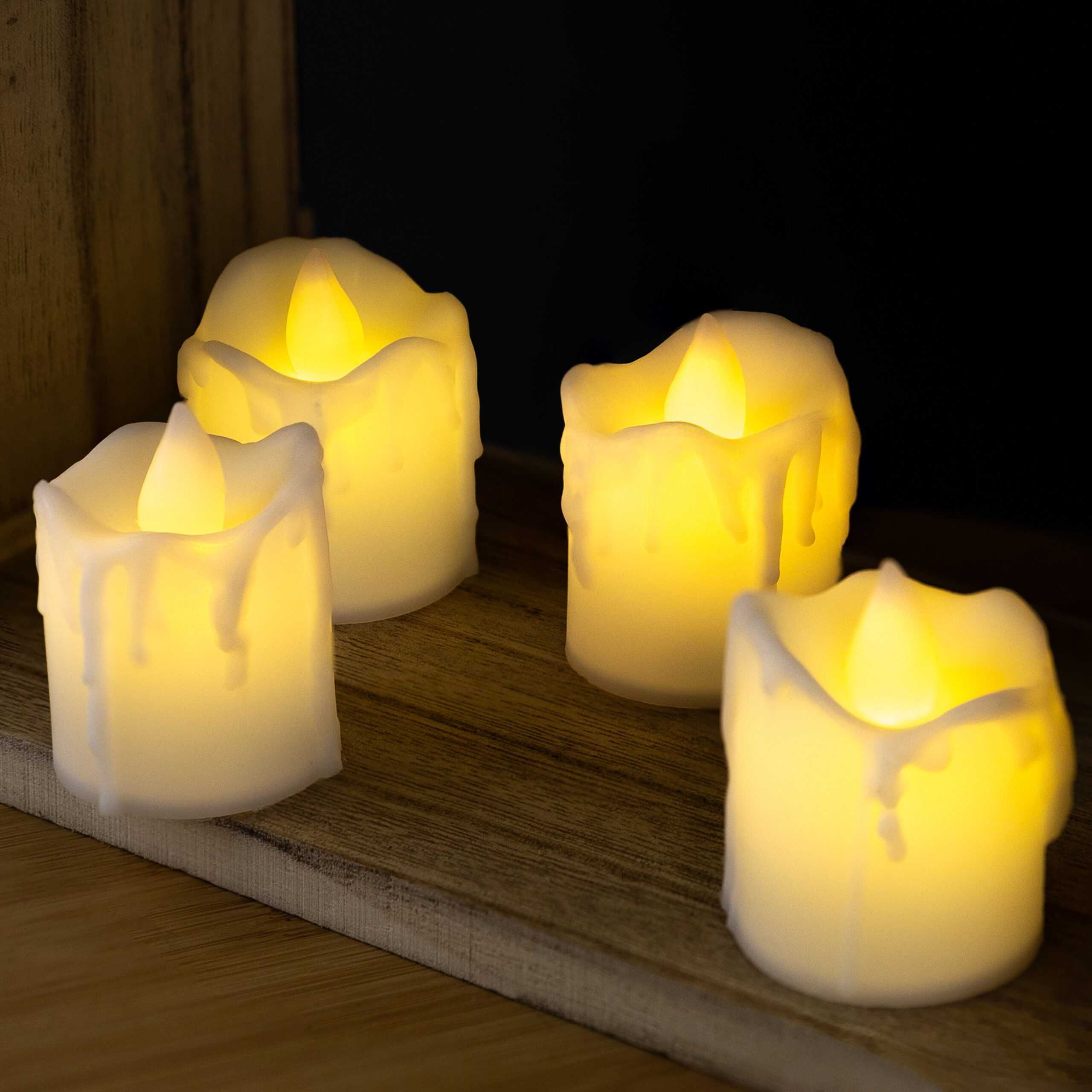 Świeczki LED TEALIGHT 4 sztuki wkład do znicza dekoracja witraż
