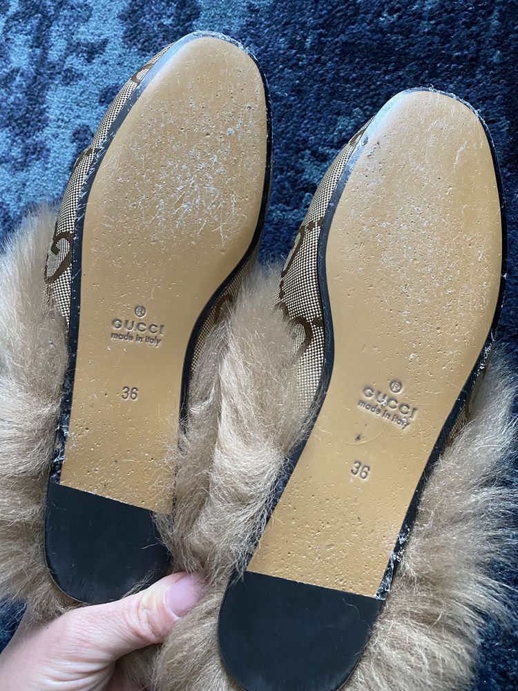 Klapki mule Gucci princetown fur 36 futerko logo futrzane