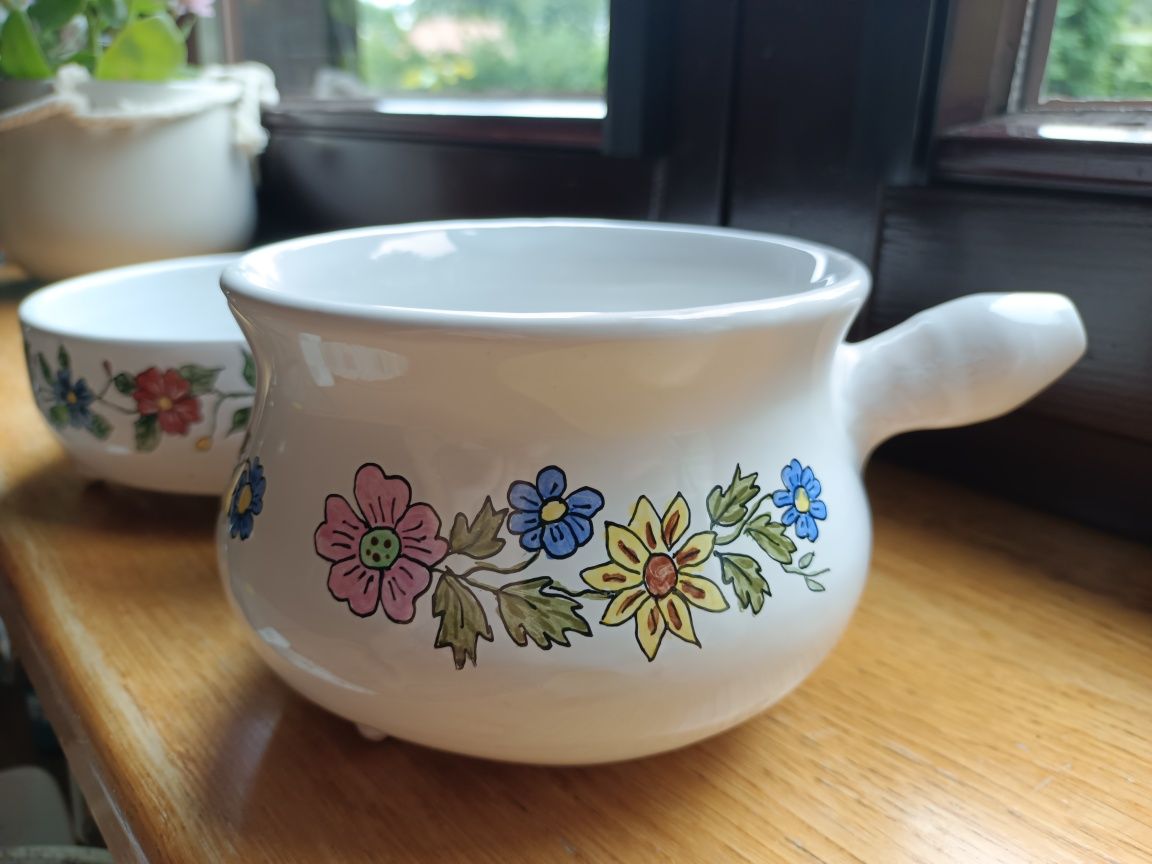 Garnuszki porcelanowe ręcznie malowane do pieczenia antyki Grelhe 86