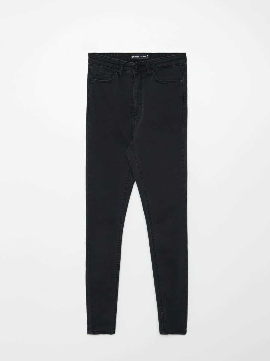 Cropp grafitowe czarne jeansy super skinny 36 s wysoki stan