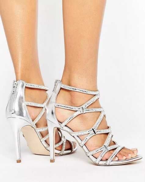 ALDO Liah Metallic Cage Heeled Sandals Silver - szpilki jak nowe 35