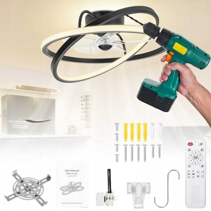 Wentylator Sufitowy Wiatrak Nowoczesna Lampa Sufitowa LED Żyrandol
