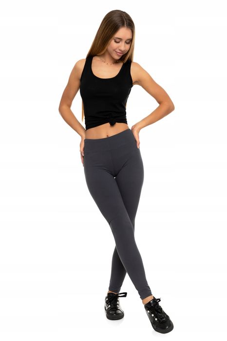 Legginsy Damskie Grafit Wysoki Stan Kryjące Getry Klasyczne Moraj L/XL