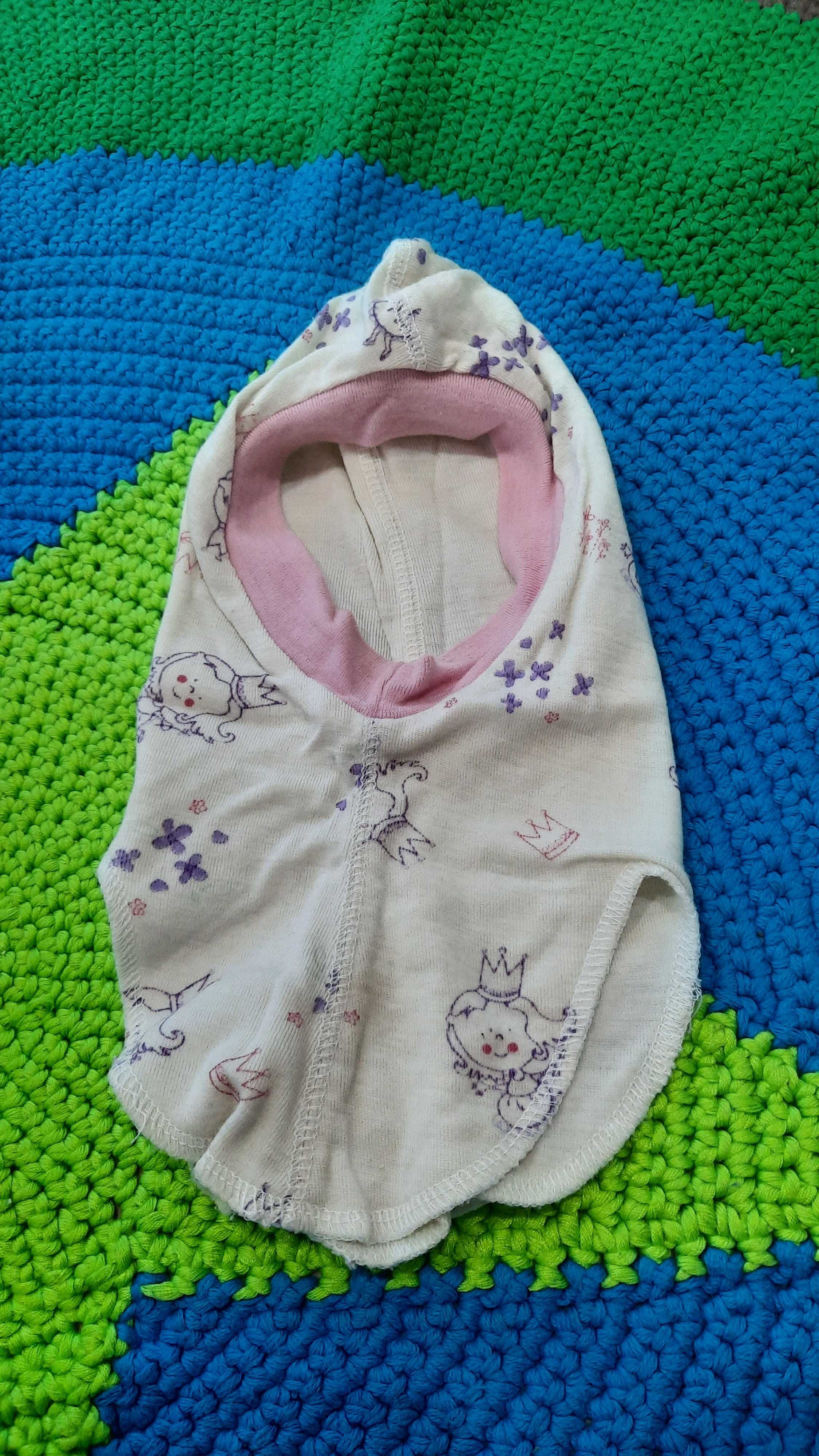 Merino wełna czapka kominiarka r.80, różowo biała