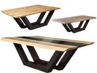 Stół TRAPEZ żywica drewno metal krzesła do jadalni salonu i ogrodu