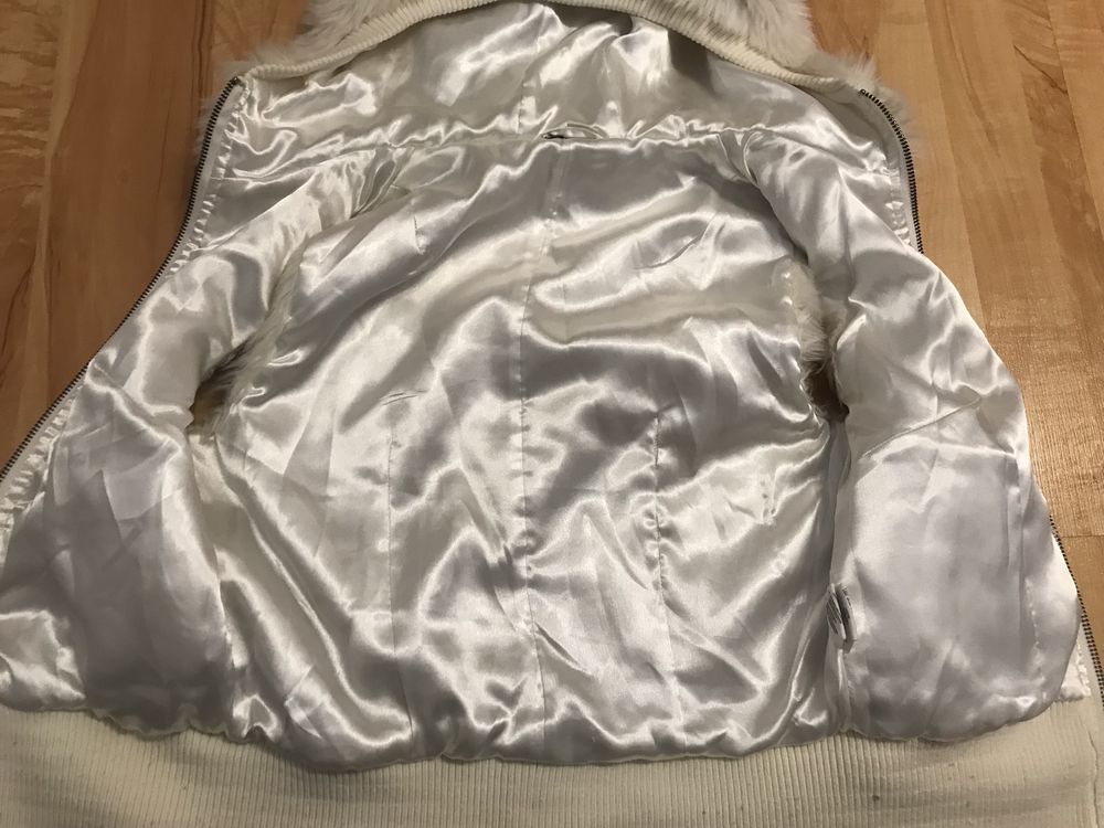 Kamizelka futro (100% akryl) z kapturem H&M, kremowa, rozm XS/S