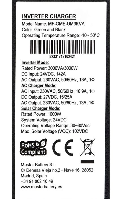 Гібридний інмертор Master Power Модель MF-OME-UM3KVA2