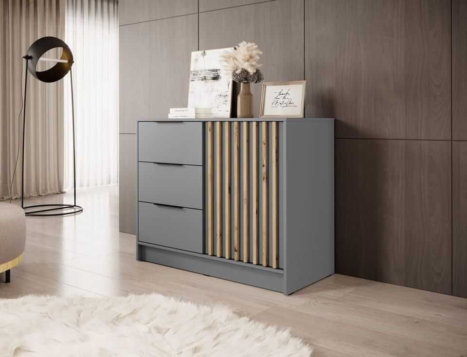 Komoda NELLY 2D 105 cm lamele 4 kolory artisan kaszmir szary grafit