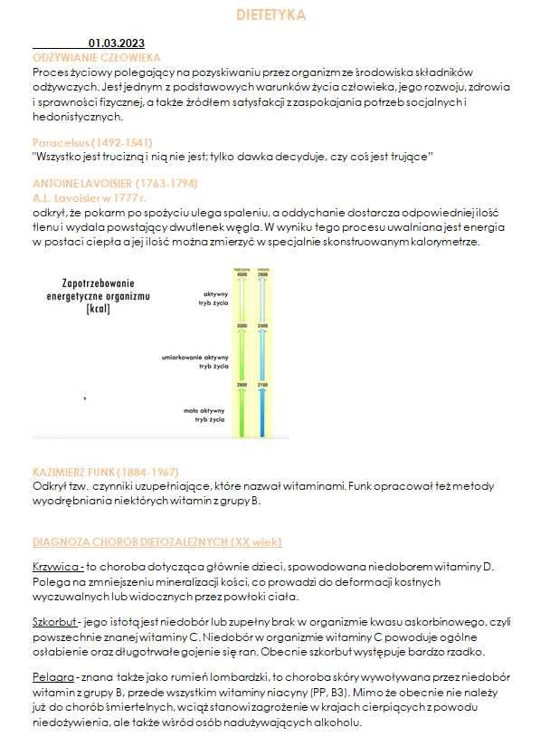 Dietetyka Notatki Pielęgniarstwo