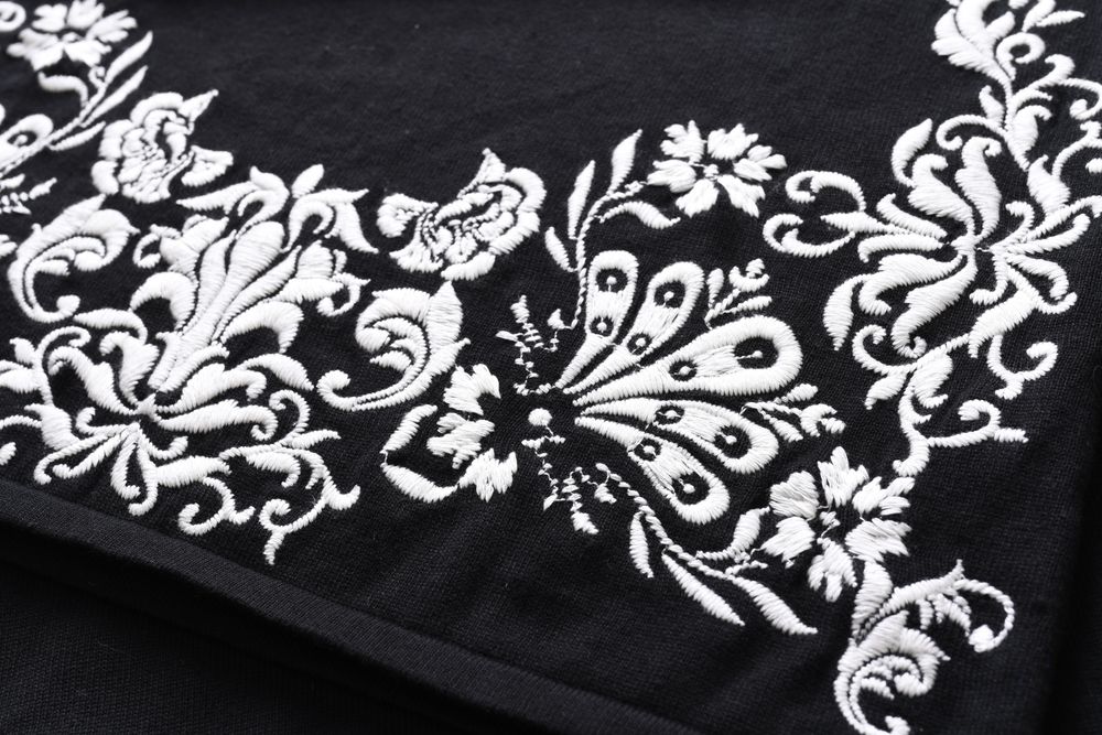 MONSOON haftowana dzianinowa sukienka rękaw 3/4 czarna 100% bawełna 36