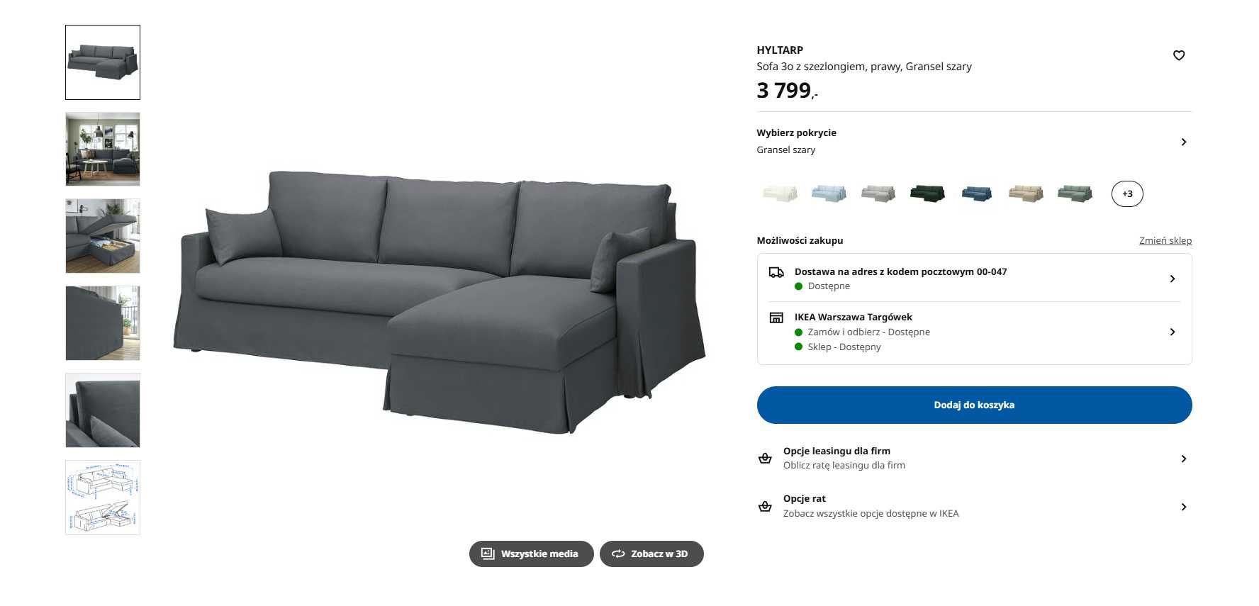 3 Osobowy Narożnik HYLTARP Ikea bardzo dobry stan Grodzisk