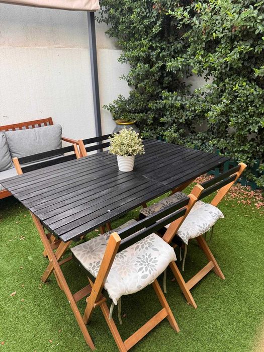 Mesas jardim em madeira, com 6 cadeiras