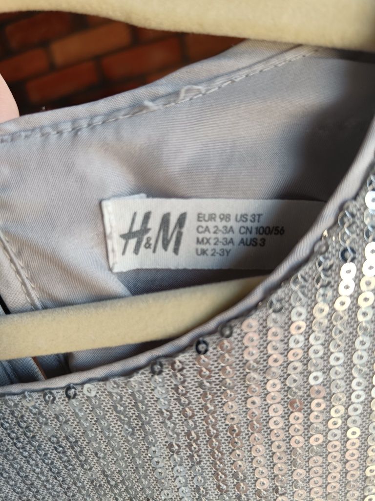 Sukienka cekinowa srebra H&M r.98