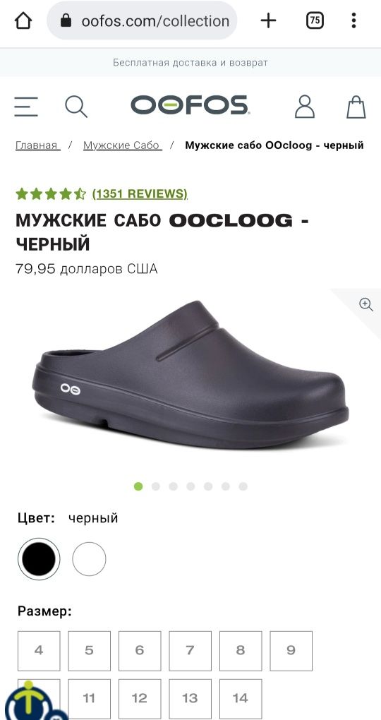 Оригинал OOfos OOCLOOG Unisex (EU40,47) сабо,мулы