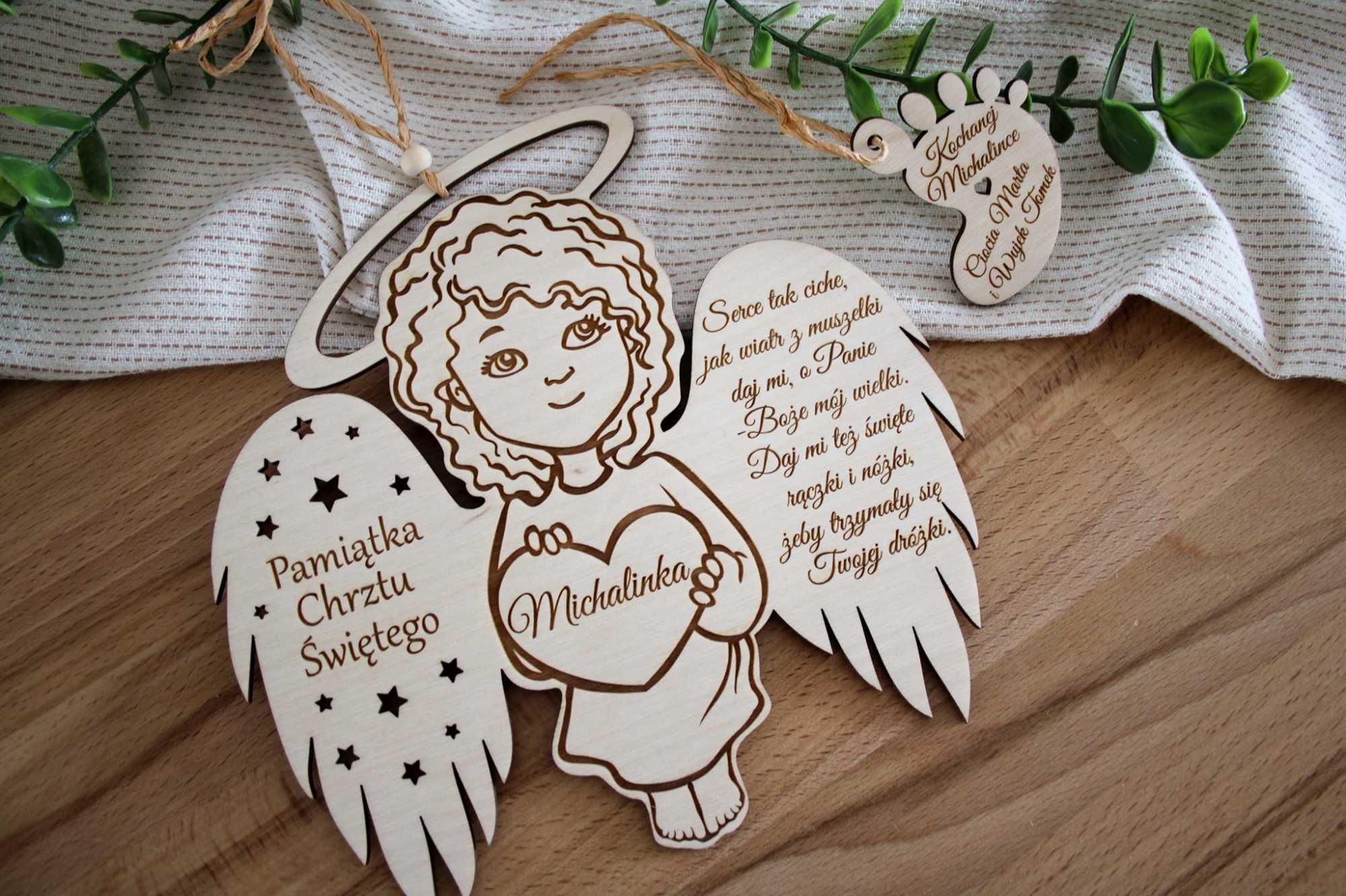 Pamiątka Chrztu Świętego  Aniołek z modlitwą personalizacja