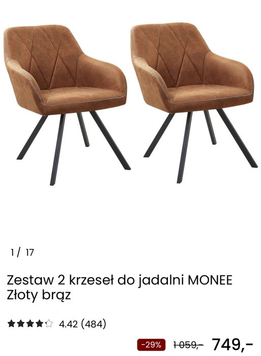 6 krzesel do jadalni MONEE rude, złoty brąz