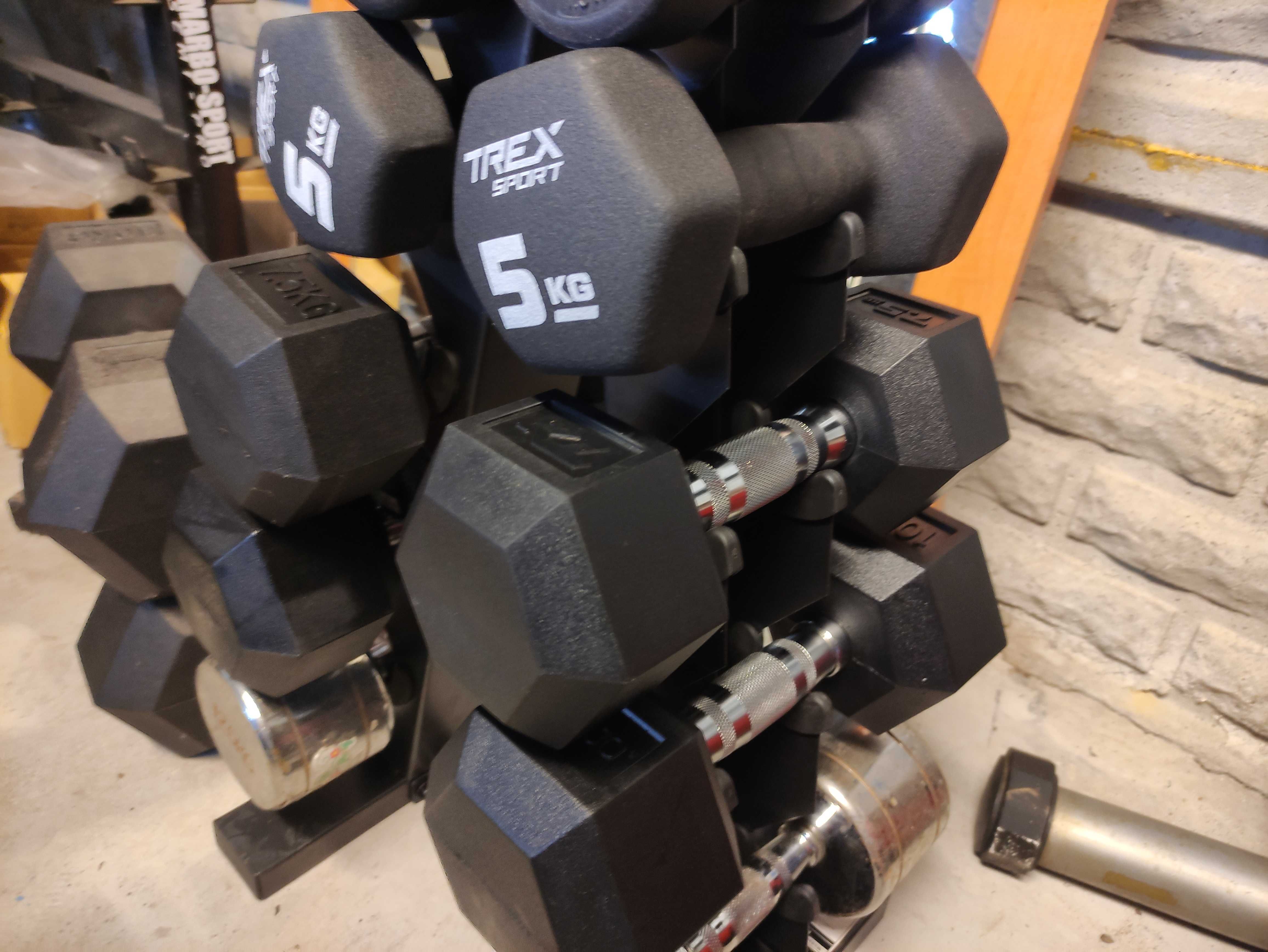 Hantle żeliwne ogumowane HEX stojak 2x5kg 2x7,5kg 2x10kg 2x12,5kg