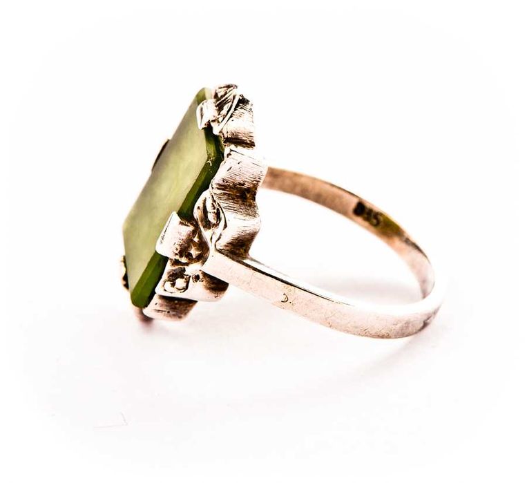 Stary Niemiecki Srebrny Pierścionek - Nefryt - 5,45g - WEGAR - Kraków