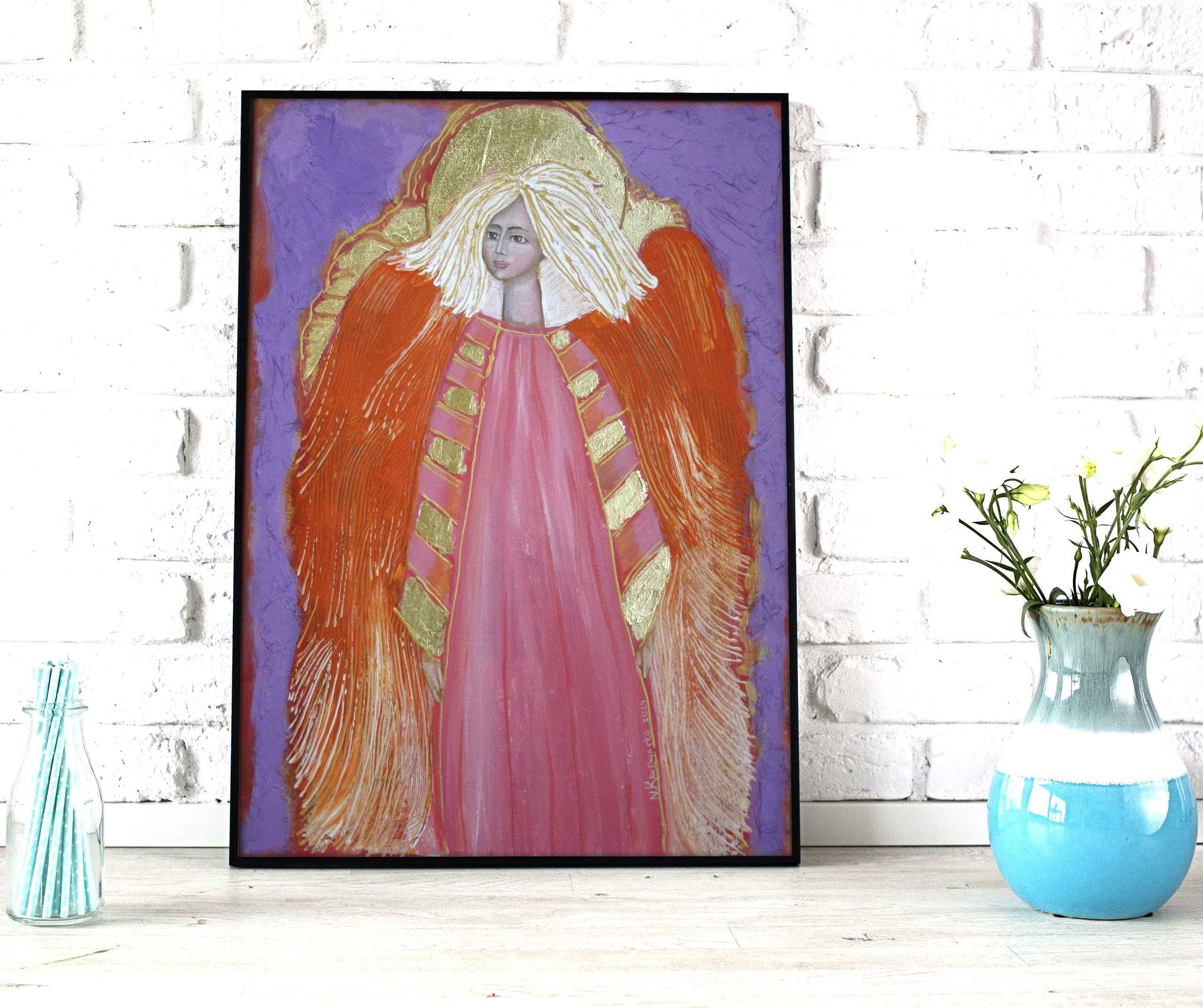 Obraz Aniół na płótnie ręcznie malowany.