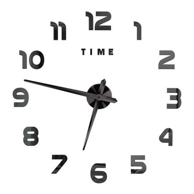 Настенные 3D часы 120 см большие черные с цифрами