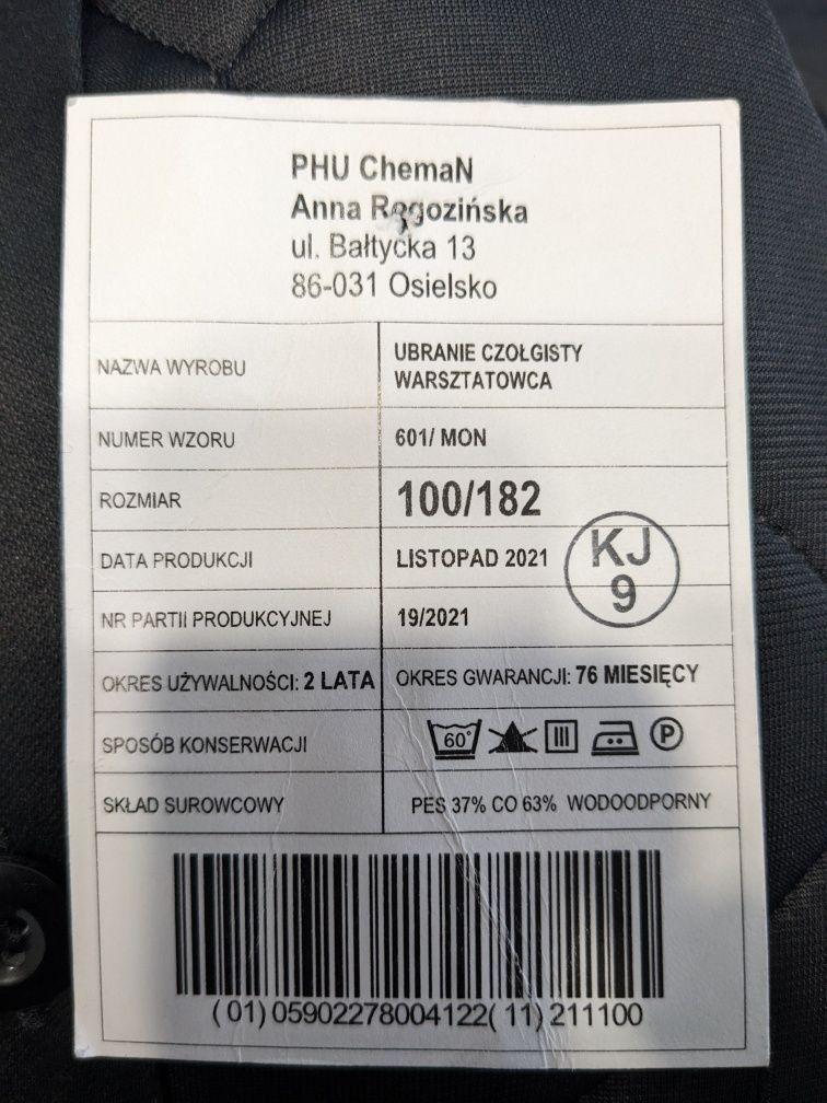 Mundur ubranie czołgisty 601/MON czarnuch