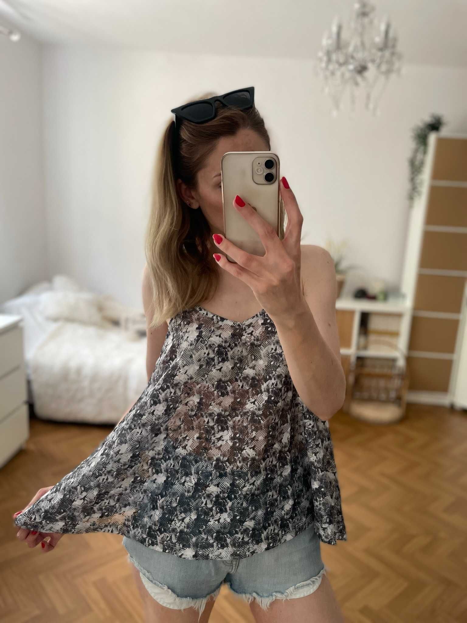 Asos top szary biały koronkowy na ramiączkach boho letni y2k M 38