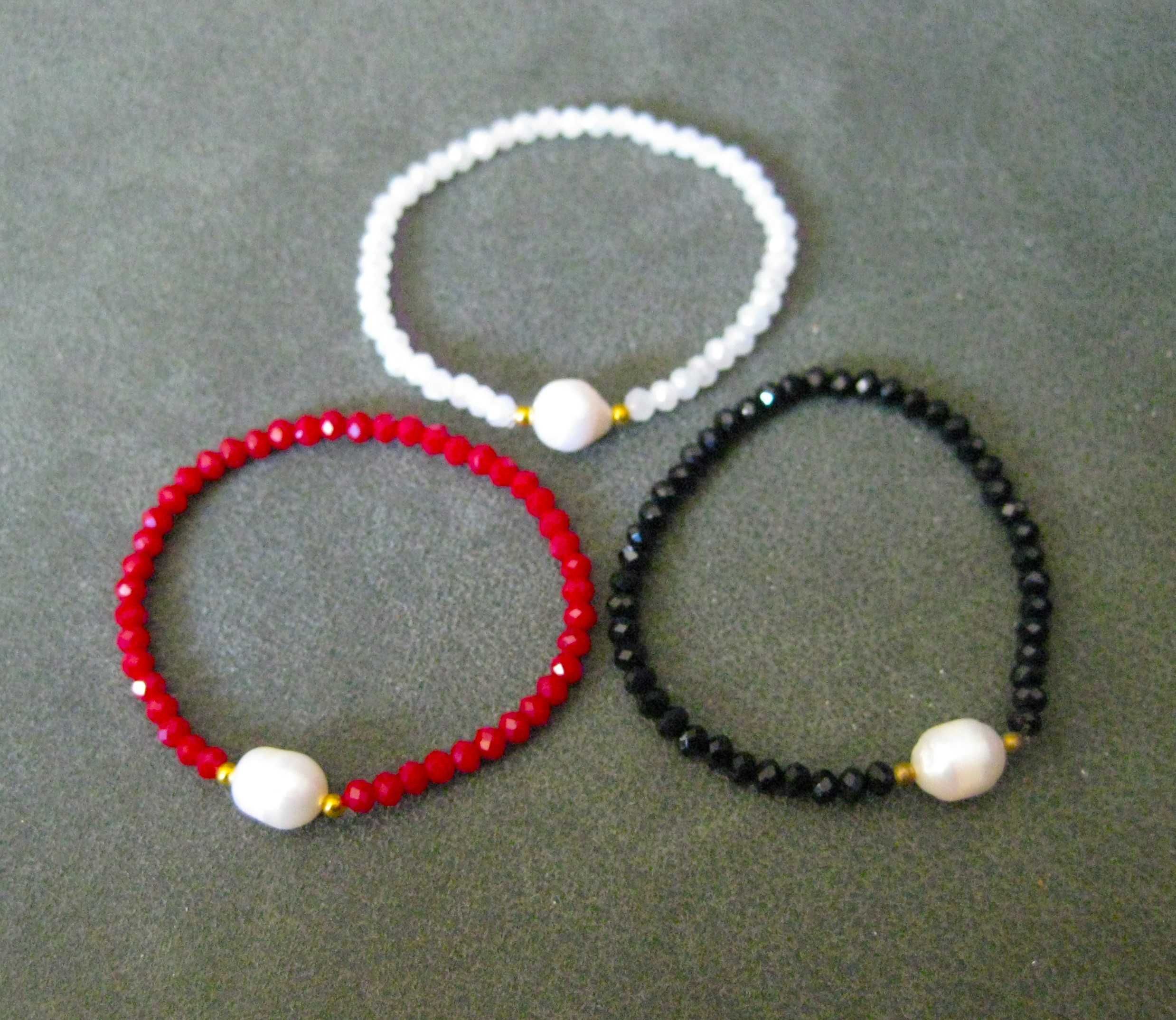 Pulseira Contas Vidro Facetadas e c/ Perola NOVAS - 2 diferentes SALDO