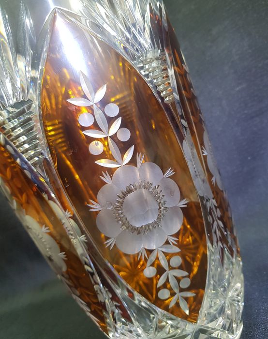 Wazon kryształowy kolorowy szlifowany Vintage PRL