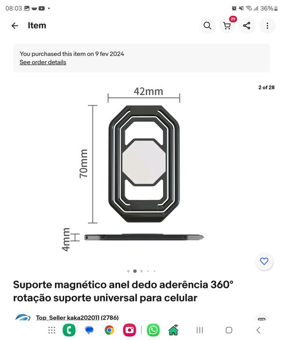 Suporte dedo telemóvel