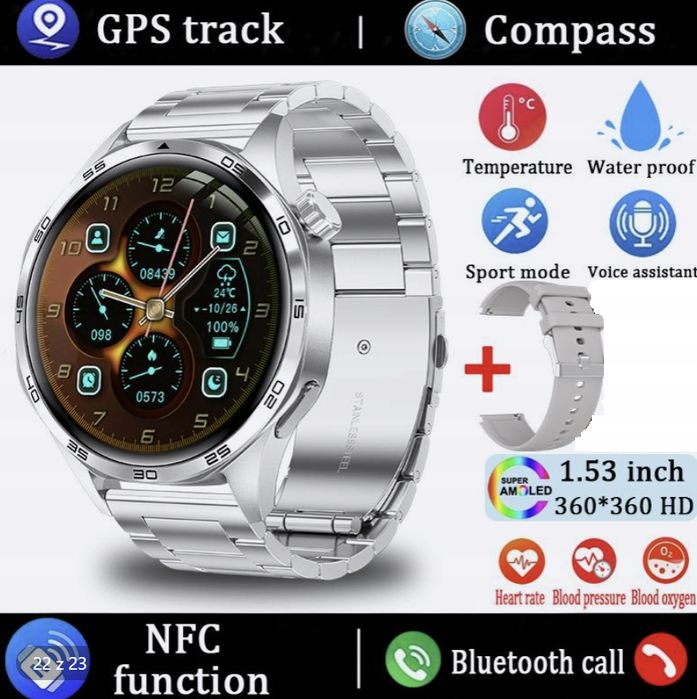 Smartwatch Gt5 Pro Męski Zegarek Amoled Połączenie Bluetooth