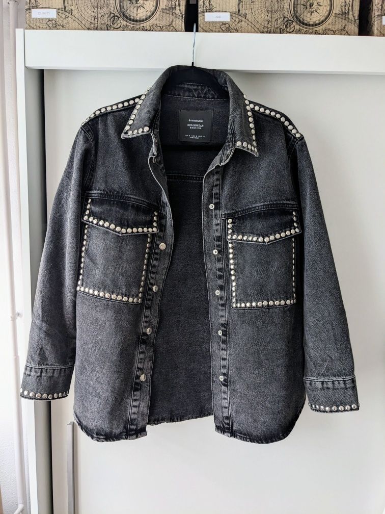 Kurtka Stradivarius Jeansowa 36 S Denim Jeans Ćwieki Czarna Rock Od Za