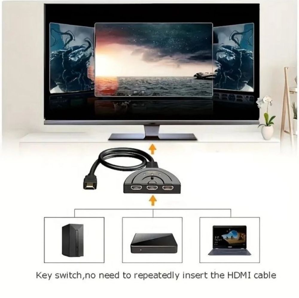 Cabo HDMI com 3 entradas e 1 saida adaptador