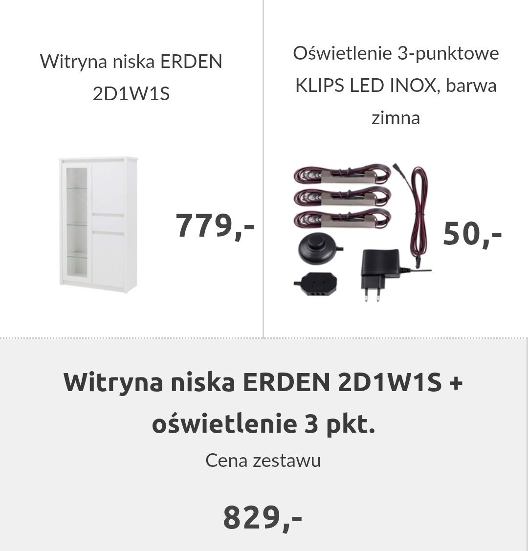 Witryna niska ERDEN z oświetleniem