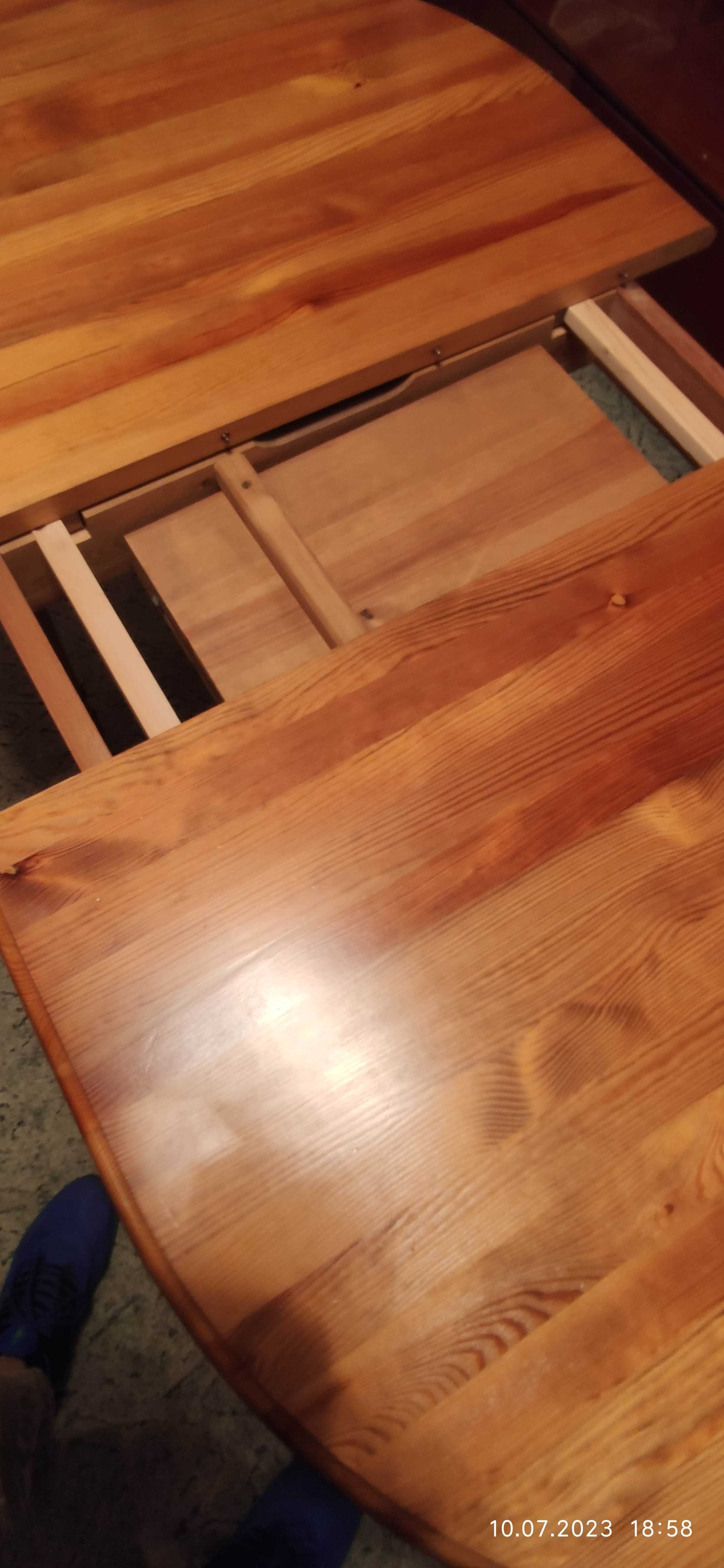 Stół drewniany mocny owalny elipsowaty rozkładany super stan