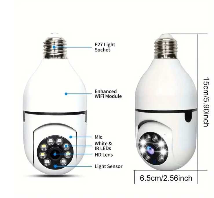 Câmera Bulbo E27 HD 5G De Banda Dupla WiFi 1080p
