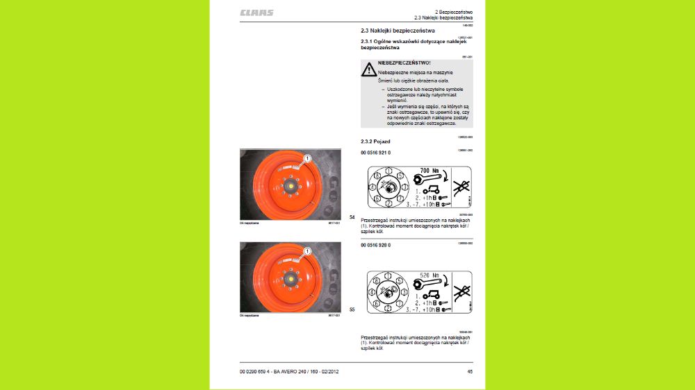 CLAAS AVERO 240 / 160 instrukcja obsługi po Polsku