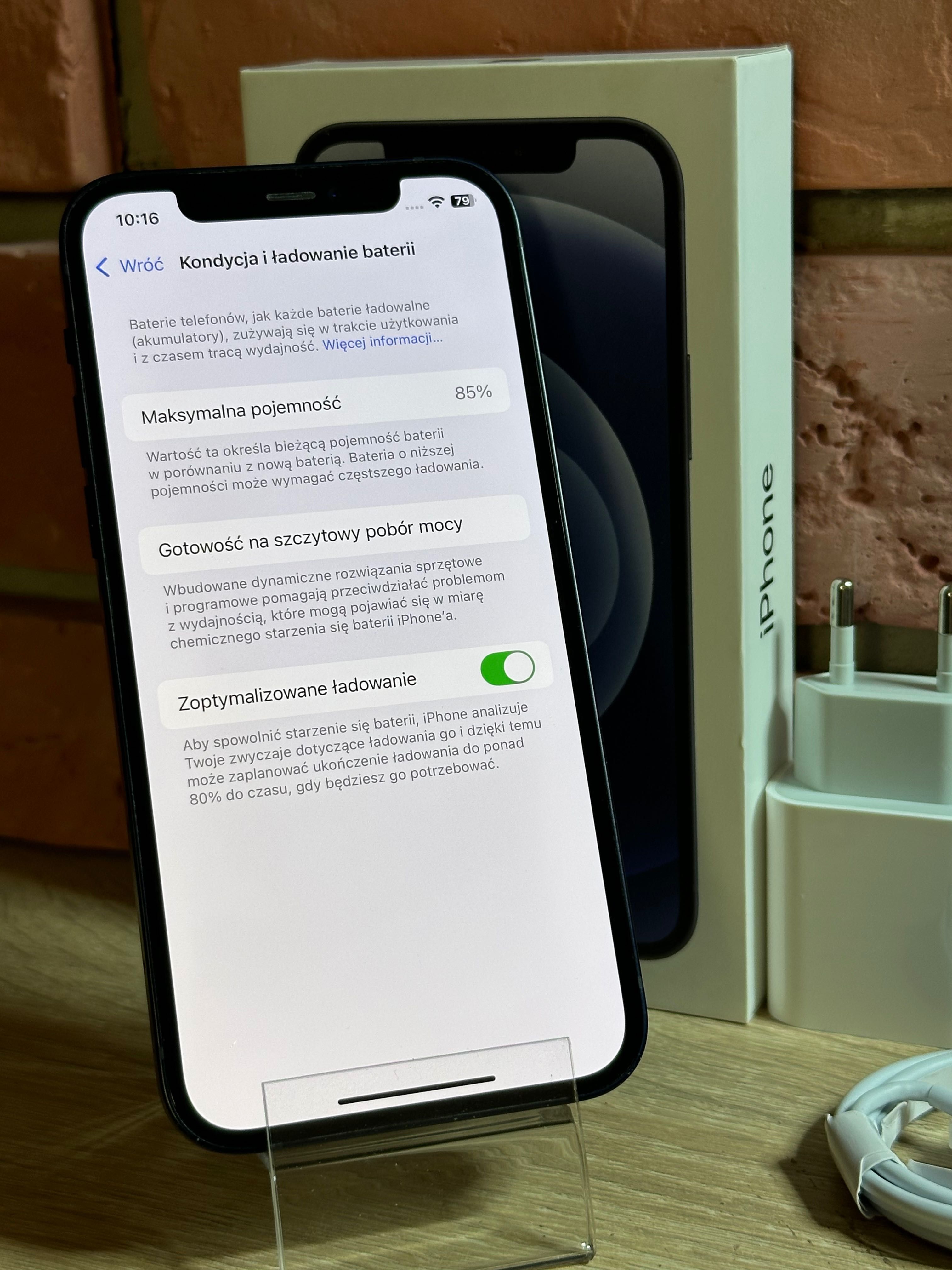 Ładny iPhone 12 64GB Midnight bateria oryginalna 85%