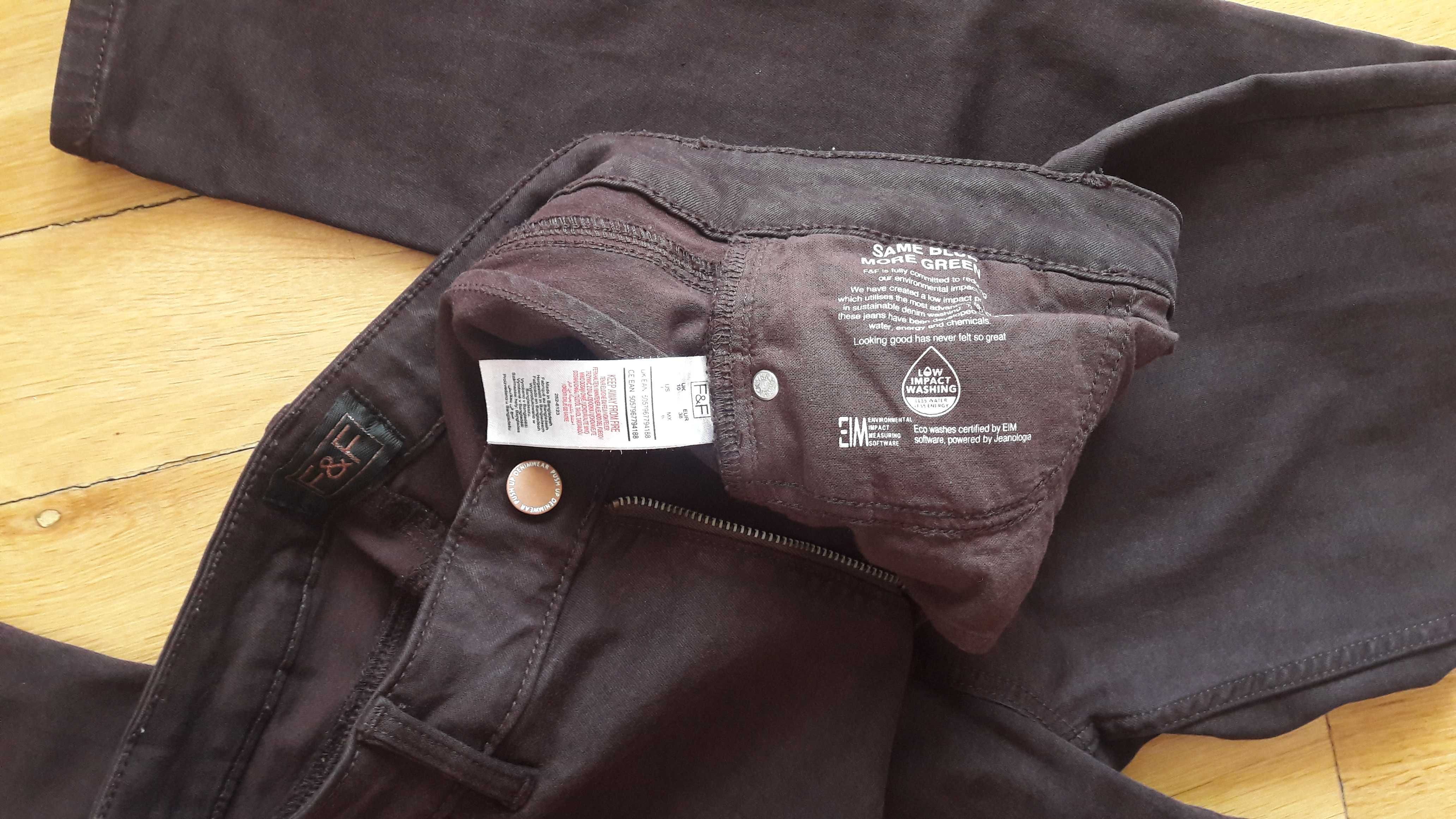 Spodnie F&F jeansy damskie rurki slim, brązowe 38