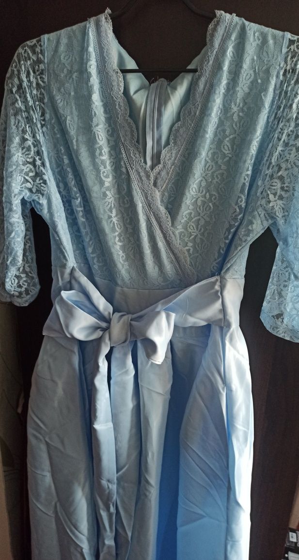 Платье вечернее голубое, размер 52-54