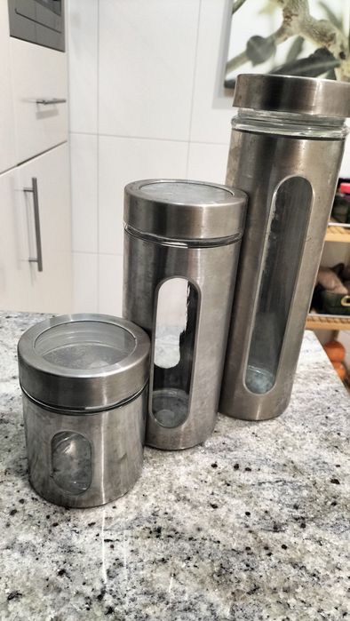 Conjunto de 3 frascos inox de cozinha
