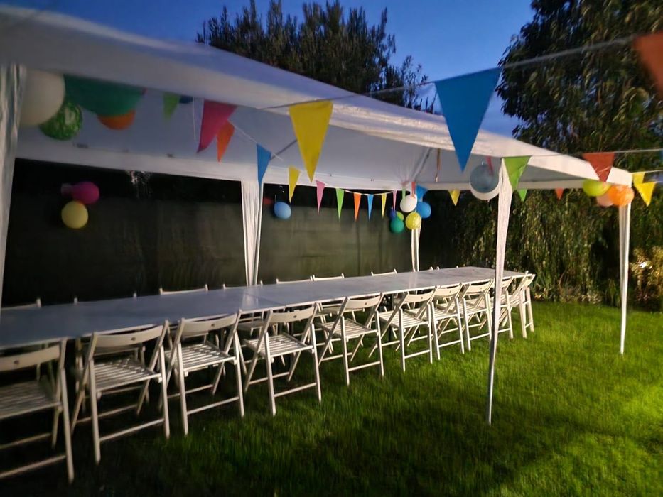 Krzesła stoły wynajem komunia urodziny namiot zastawa stołowa