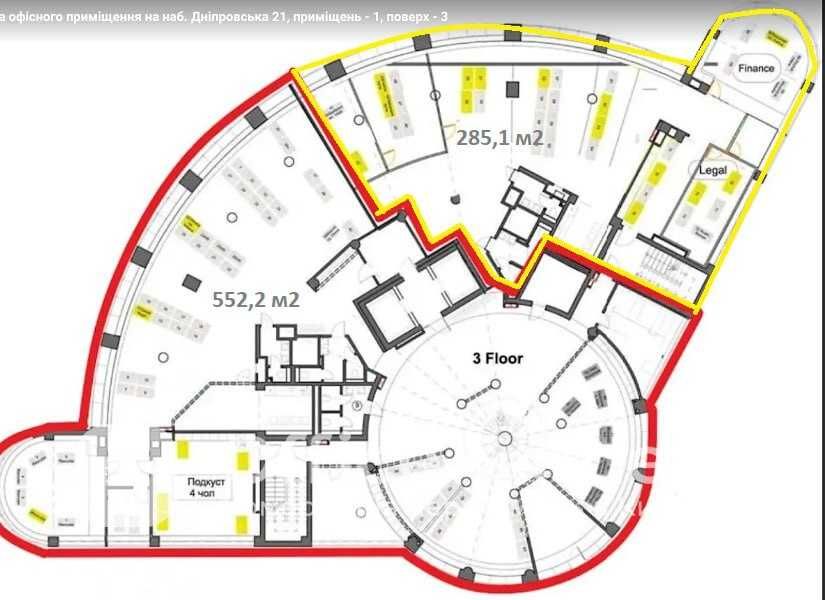 Оренда офісу 285,1 м2 Дніпровська набережна, 21