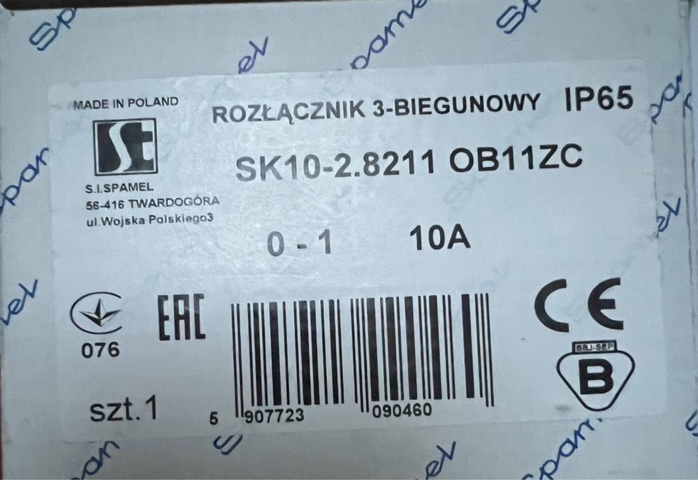 Rozłącznik – 3 biegunowy SK10-2.8211 OB11ZC