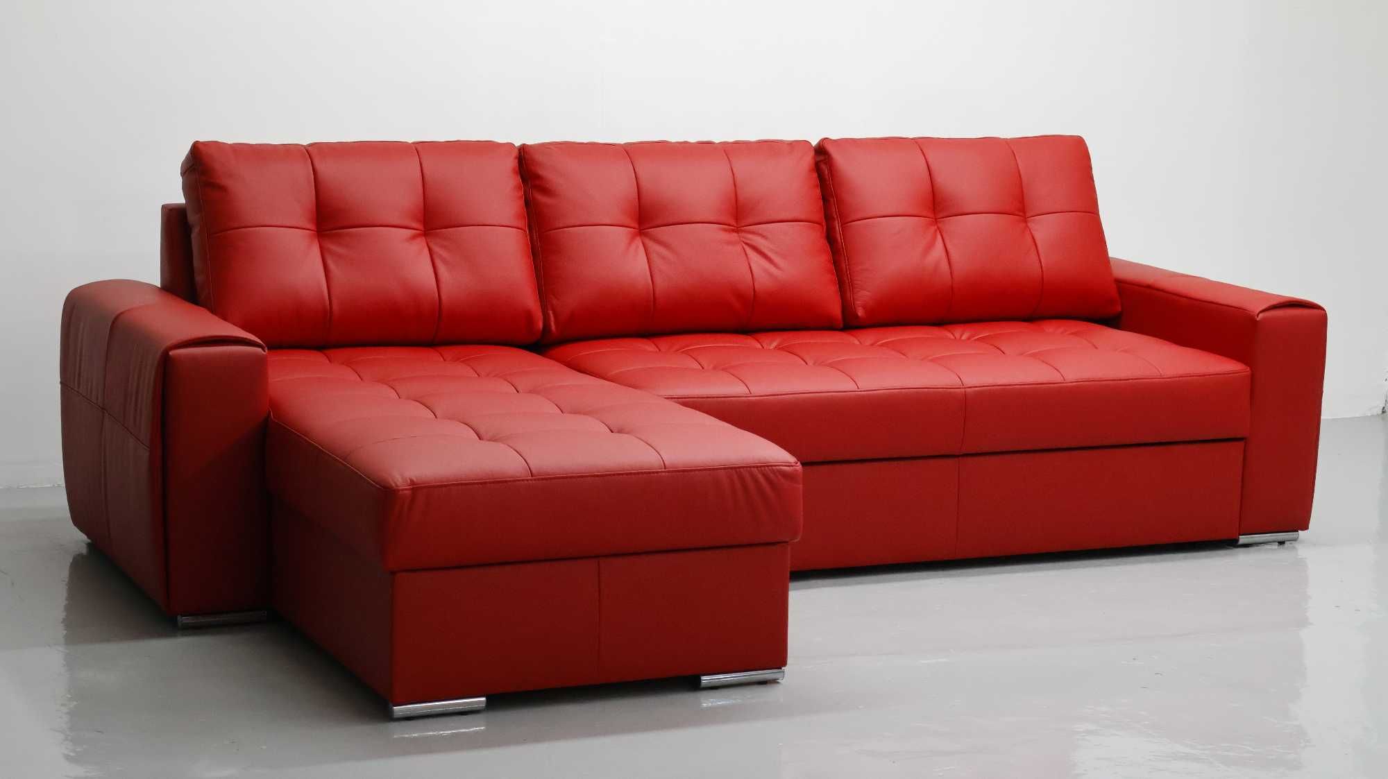 czerwona SKÓRA NATURALNA NAROŻNIK z narożnik spanie pojemnik 6038 sofa