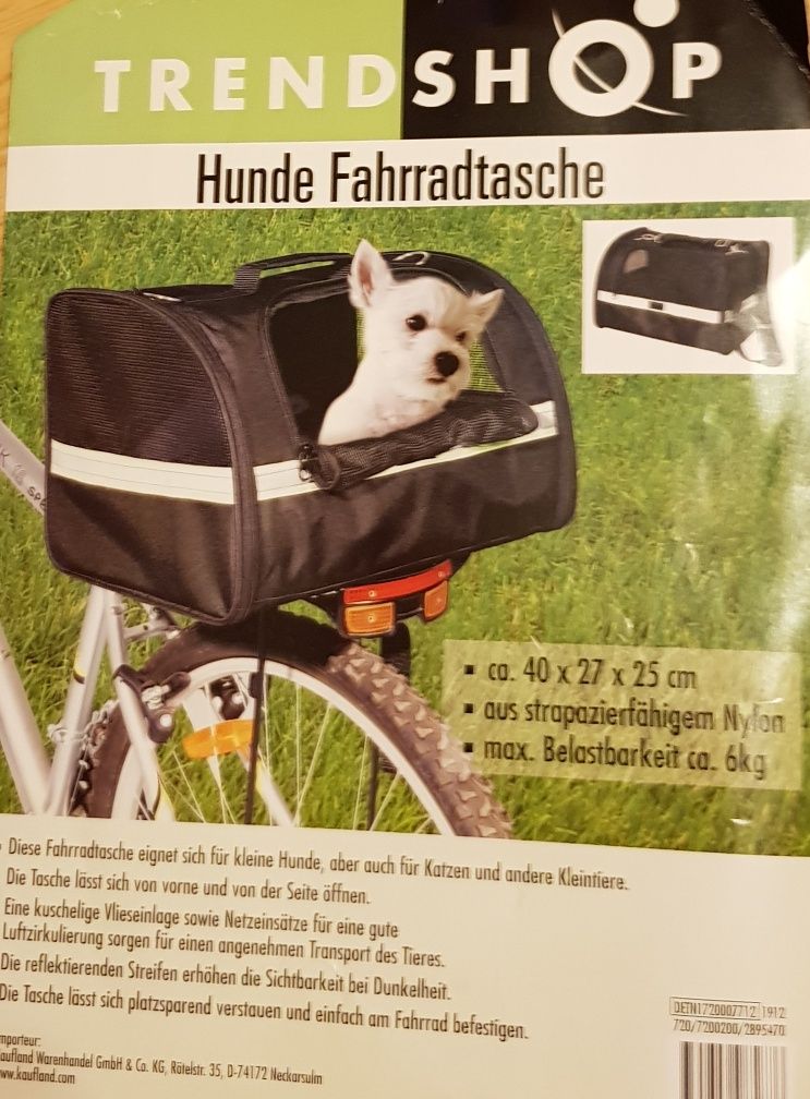 Torba transportową dla psa na rower
