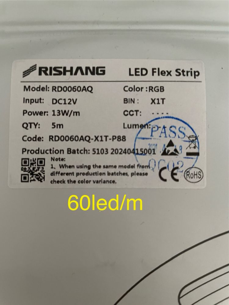 Світлодіодна LED стрічка Rishang, 12V RGB