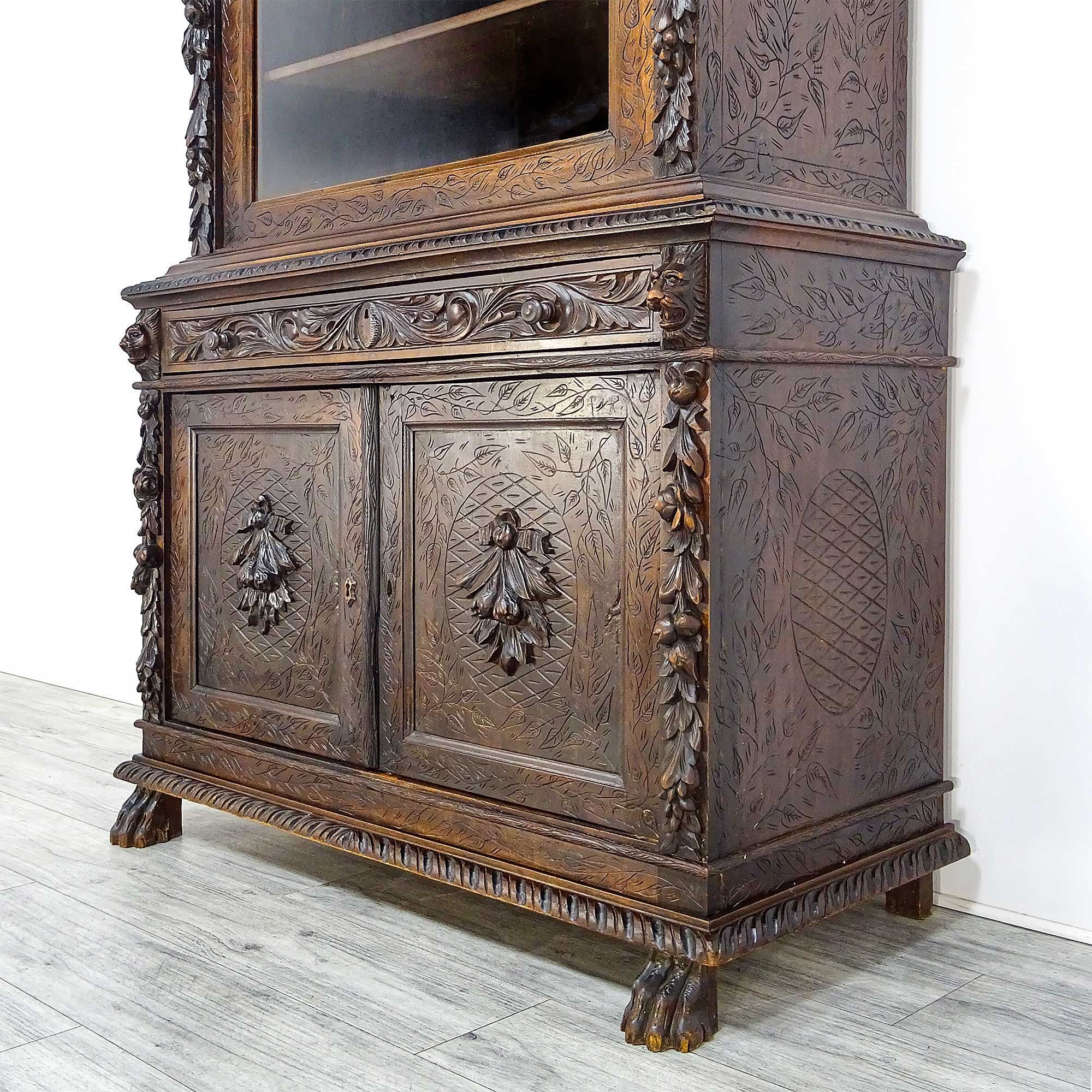 Antyk Drewniany Kredens Orzechowy Black Forest Furniture XIX wiek BDB